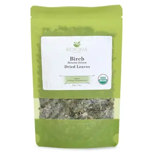 Biokoma Pure and Organic Birch Dried Leaves 50g (1.76oz) Detox Digestion Immunity Boost Resealable Moisture Proof Pouch USDA Certified Organic Herbal Tea No Additives No Preservatives No GMO Kosher