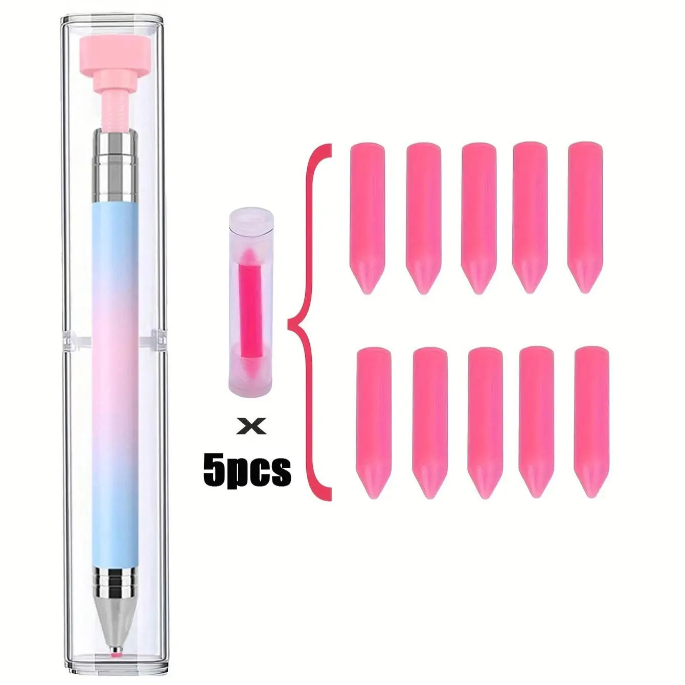 Luxury Diamond Painting Nail Art Tool Set with Self-Adhesive Beads, Gem Picks and Replaceable Wax Sticks, 6 Counts, Diamond Art Tools, DIY Set