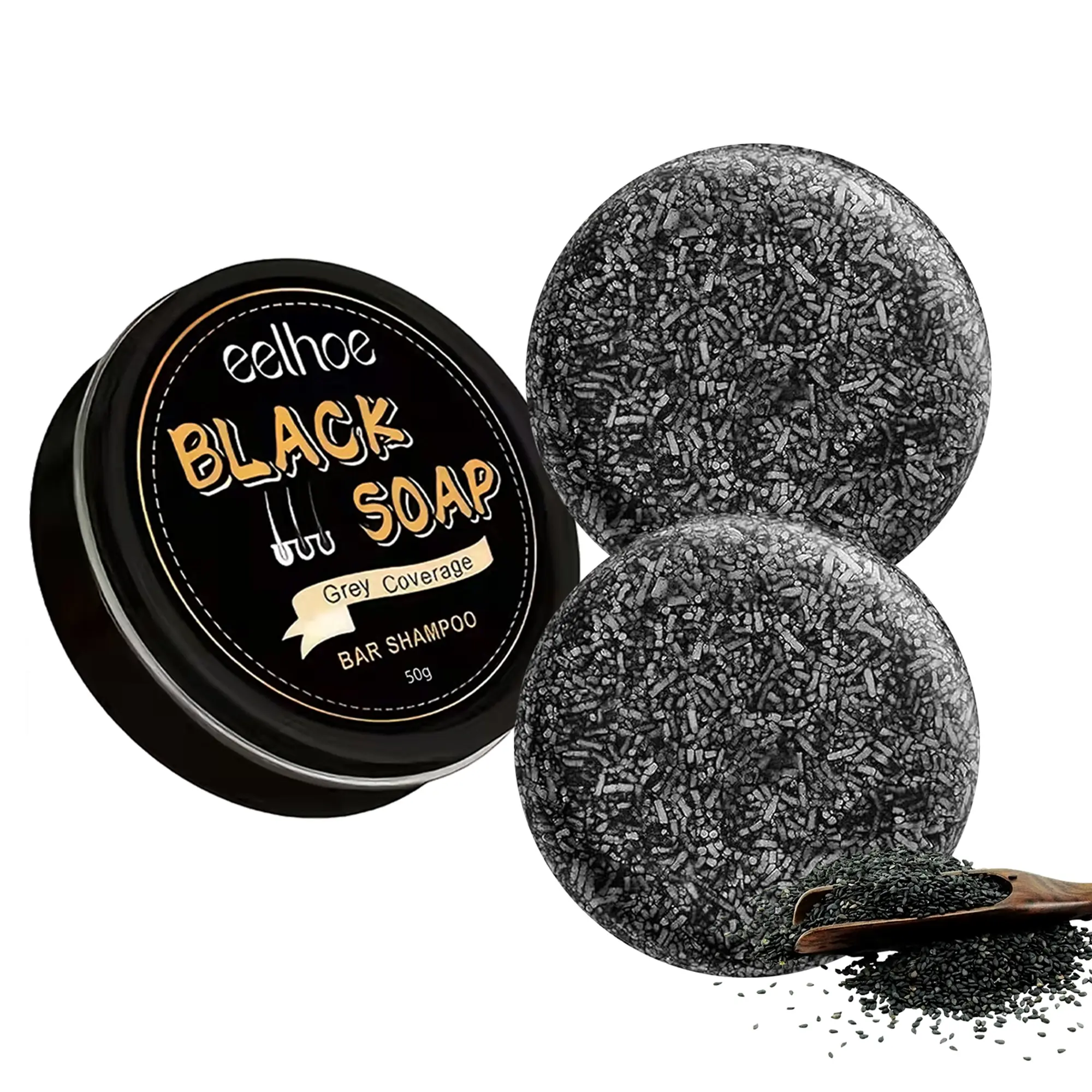 Adults' 2PCS Bamboo Charcoal 2-in-1 Shampoo & Conditioner Bar, Alcohol-Free Natural Black Soap Cleanser for Gray Wavy Hair, Haircare with 2-3 Min Scalp Rub, Beard & Brow Use, Scalp Nourish, 12-Month Shelf Life