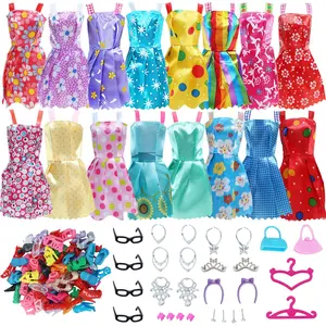 42 Pcs & Accessories Set Includes Mini Dresses, Shoes, Glasses, Necklace, Handbag, Hanger for 11.5 Inch Girl Dolls Doll Clothing Set