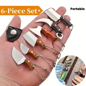 6-Piece Outdoor Leisure Knife Keychain Set, Versatile Durable Edc Sheathed Key Chain, Backpack Hanging Accessory, Portable Compact Everyday Carry Pocket Tool Kit with Chains, Compact Toolset, Versatile Accessories