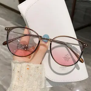 Ultra-Light Full Rim Round Metal Frame Blue Light Glasses, Korean-Style Eyewear for Reducing Digital Device-Induced Eye Fatigue