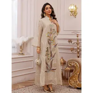 Traditional Style Sequin Mesh Dress Kaftan for Middle Eastern Women, Evening Gown Abayas for Festive Occasions