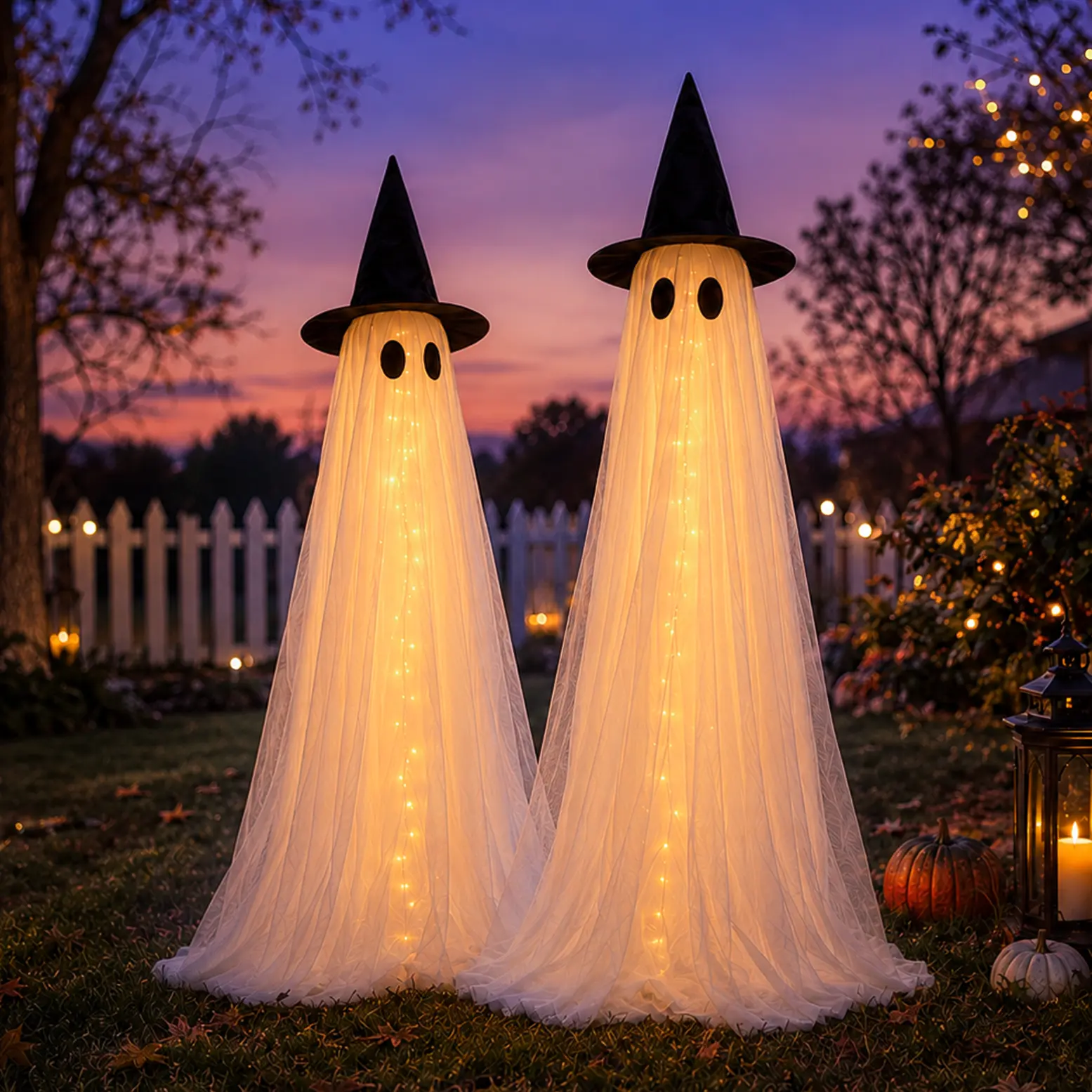 5Ft Halloween Decorations Outdoor Indoor, 2 Packs Wind-resistant Ghost Decor with String Lights, Scary Door Decoration Outside Euipped Waterbags & Hats, Ideal for Party Porch Yard Garden Lawn Ornaments
