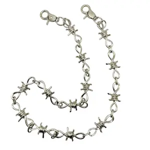 Gothic Barbed Wire Pants Chain 30Inch Long and 15mm Wide for Women Men Vintage Silver Color Punk Gothic Style Jewelry