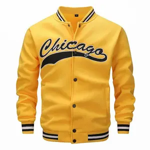Men’s Yellow Chicago Letter Baseball Jacket for Spring and Autumn – Embroidered Baseball Style Flying Jacket