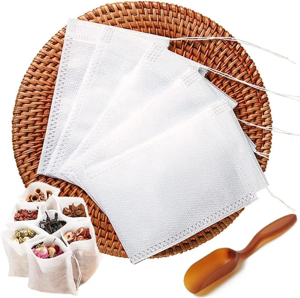 200pcs Disposable Tea Bags for Loose Leaf Tea, Tea Filter Bags with Free Tea Spoon for Loose Tea Loose Leaf Tea, Coffee, Spice, Herbs (QS53), Tea Making Tools, Drawstring