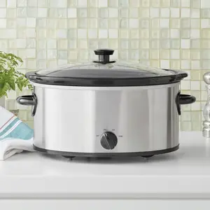 6 Quart Oval Slow Cooker, Stainless Steel Finish, Glass Lid