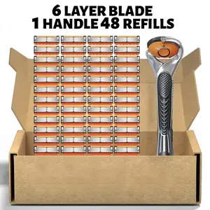 IMOLI 6-Layer Razor Kit for Men & Women, Includes 24/48 Sharp Replacement Blades & 1 Handle. Comfortable & smooth for daily shaving, ideal for head shaving and bikini trimming.