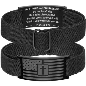 American Flag Cross Bracelet, Black Elastic Stretch Strap Adjustable Bracelets Bible Verse Christian Jewelry Gifts for Teen Boys,bracelet for Men,bracelet Cross