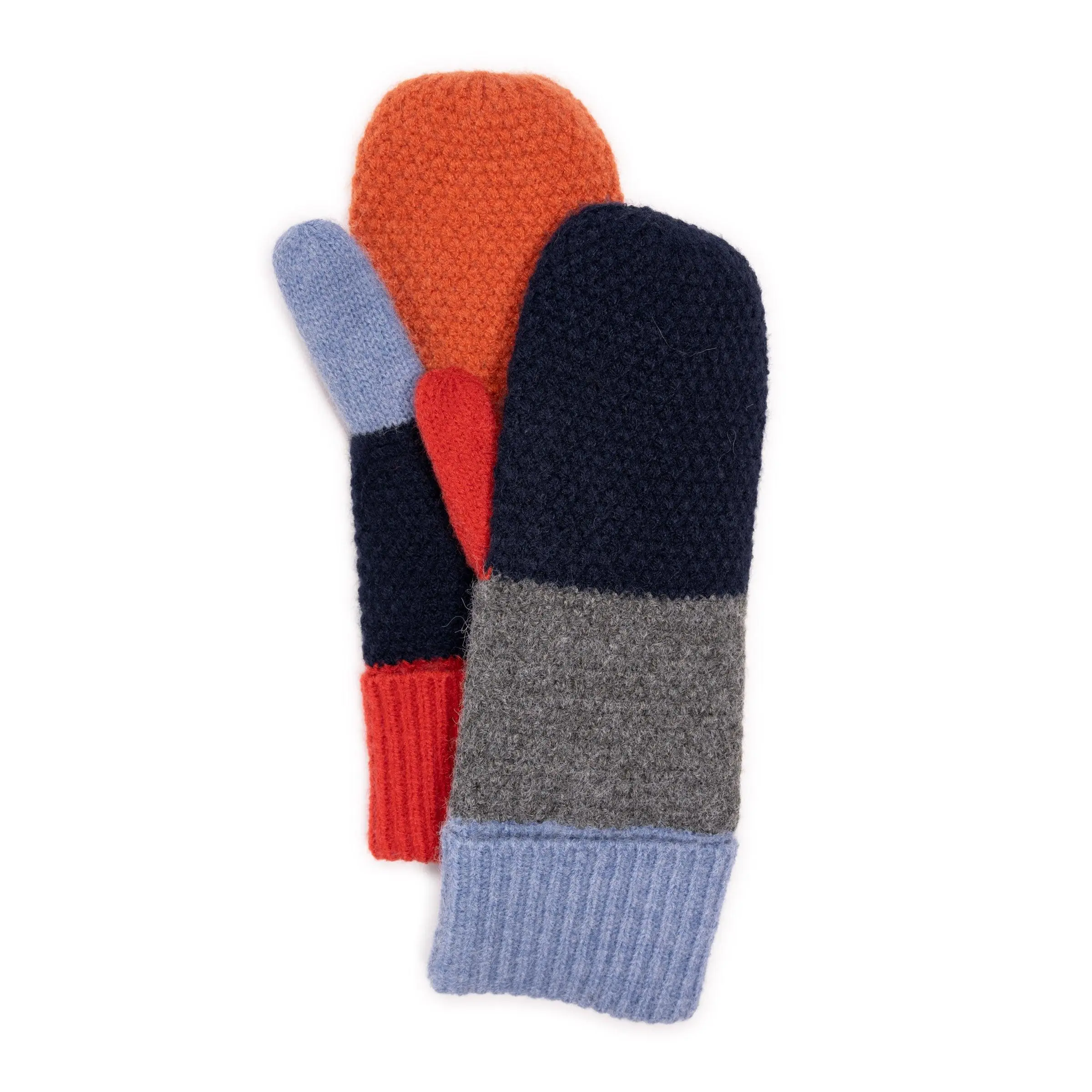 Women's Color Block Chunky Acrylic Knit Mittens - Acrylic, Cold-Hardy, Knits, Mitten-Style Women's Gloves, 1 Size Fits Most, Gentle Wash, For Feminine Playful Outfits, Acrylic Women's Gloves