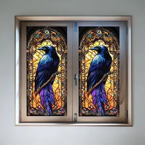 Gothic Church Stained Glass Window Sticker 45x100cm Static Cling No Glue Removable Colorful Art Decal for Living Room Restaurant Renovation Self Adhesive Reusable Eco-friendly Transparent Window Film Wo
