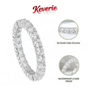 Keverie Eternity Ring for Women - 14K Gold Plated Cubic Zirconia Stackable Rings for Women - Gold Jewelry Simulated Diamond Wedding Bands