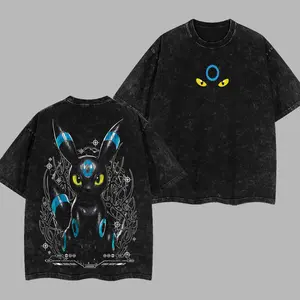 Umbreon Retro Unisex Acid Washed T-Shirt, Hoodie, Pocket Monster Graphic Tee, Anime Streetwear Top, Black Bull Aesthetic Manga Merch, Gift for Anime Fans, Christmas Gift