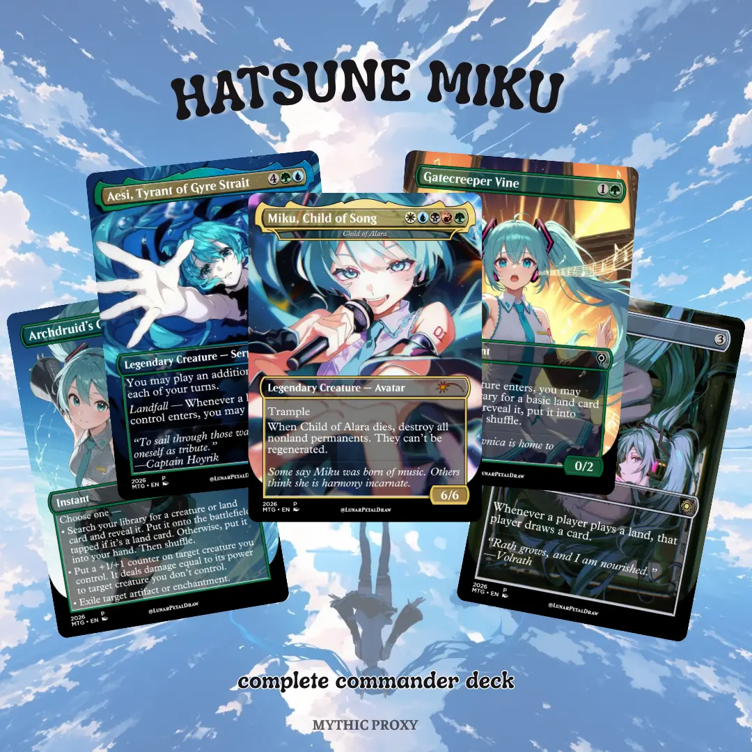 Hatsune Miku Proxy 100+ Card Commander Deck – Virtual Pop Idol | Vocal Synth Music Theme | Includes Tokens | Ready to Play