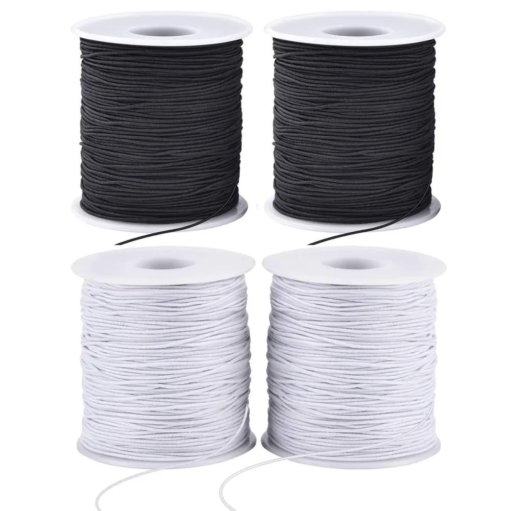 1 mm Thickness Nylon Polyester Elastic Cord Set (4 Rolls: 2 Black, 2 White) - 55 yd/roll Braided Rubber String for Jewelry Making, Beading