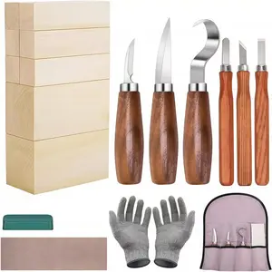 Beginner-Friendly 18-Piece DIY Woodworking Carving Complete Kit with Woodworking Tools, Including 3 Chisels, Wood Chipper, Wood Scraper, Round Spoon Knife, Walnut-Handled Carving Knife, Protective Gloves, Storage Case for DIY Woodwork Projects