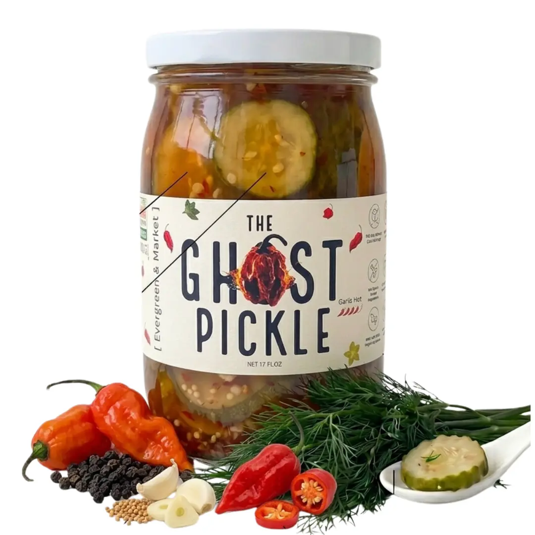 Ghost Spicy Garlic Pickled Cucumbers - Marinated Pickled Snacks, Meal Staples, Pantry Jar Food, Cheese-Pairing Option, Spicy Dill Pickle, Sandwiches