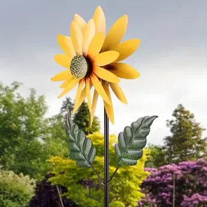 Retro Sunflower Windmill, Outdoor Wind-Powered Rotating Windmill with Ground Stake, Metal Double-Sided Garden Accessories Decor, Garden Sculptures Statues for Garden, Yard, Lawn, Patio