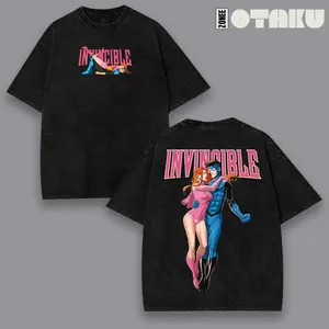 Invincible War Mark Grayson X Atom Eve Comic Superhero Action Animation Y2K Aesthetic Double Printed Graphic Vintage Wash T-Shirt Unisex Bootleg Tee Hoodie Sweatshirt