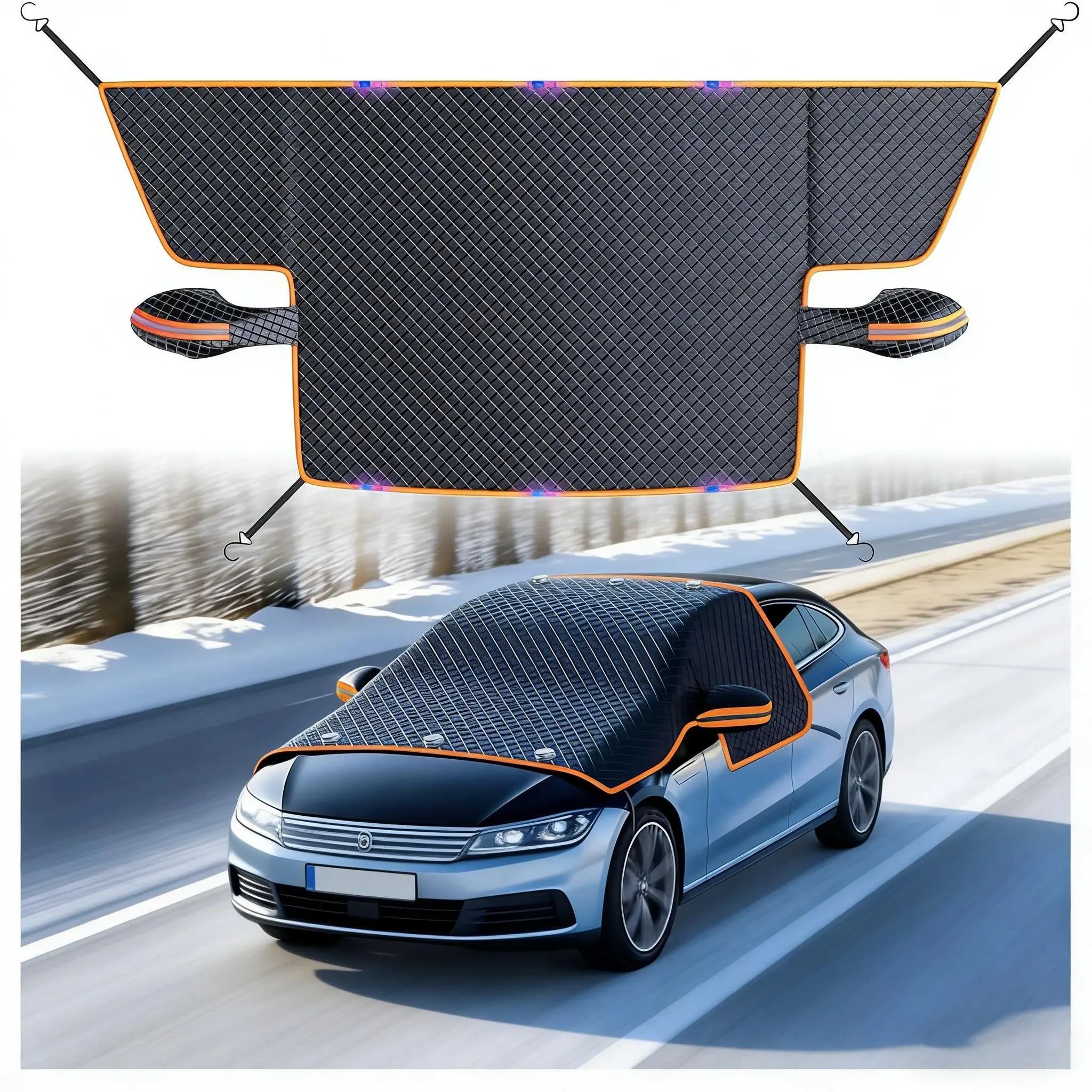 Large Magnetic Windshield Frost Snow & Ice Protector Cover - Car SUV CRV Truck Car Accessory with 4 Straps & 6 Magnets