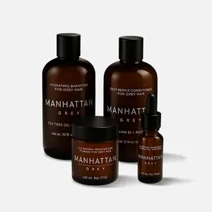 Complete Care Bundle - 4-Step System for Grey Hair with Hydrating Shampoo, Deep Repair Conditioner, Moisture Pomade & Hydration Oil | Manhattan Grey