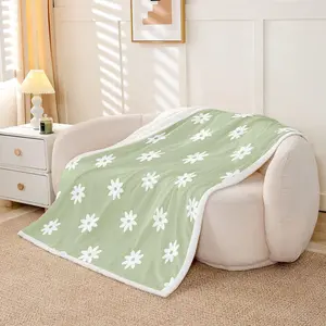 Flroal Throw Blanket Flowers Soft Fleece Sherpa Cozy Fuzzy Plush Warm Blossom Fuzzy Plush Throw Botanical Green White for Bed Couch Living Room