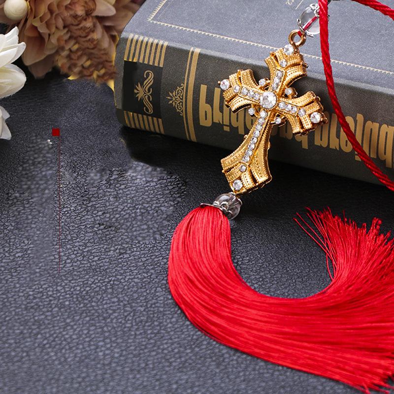 Alloy Crystal Diamond Car Pendant Peace Cross Interior Rearview Mirror Decoration Car Accessories