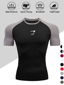 Men's Short Sleeve Compression T-Shirt, Quick-Dry Breathable Fabric, Unique Print, High Elasticity, Ideal for Sports Training