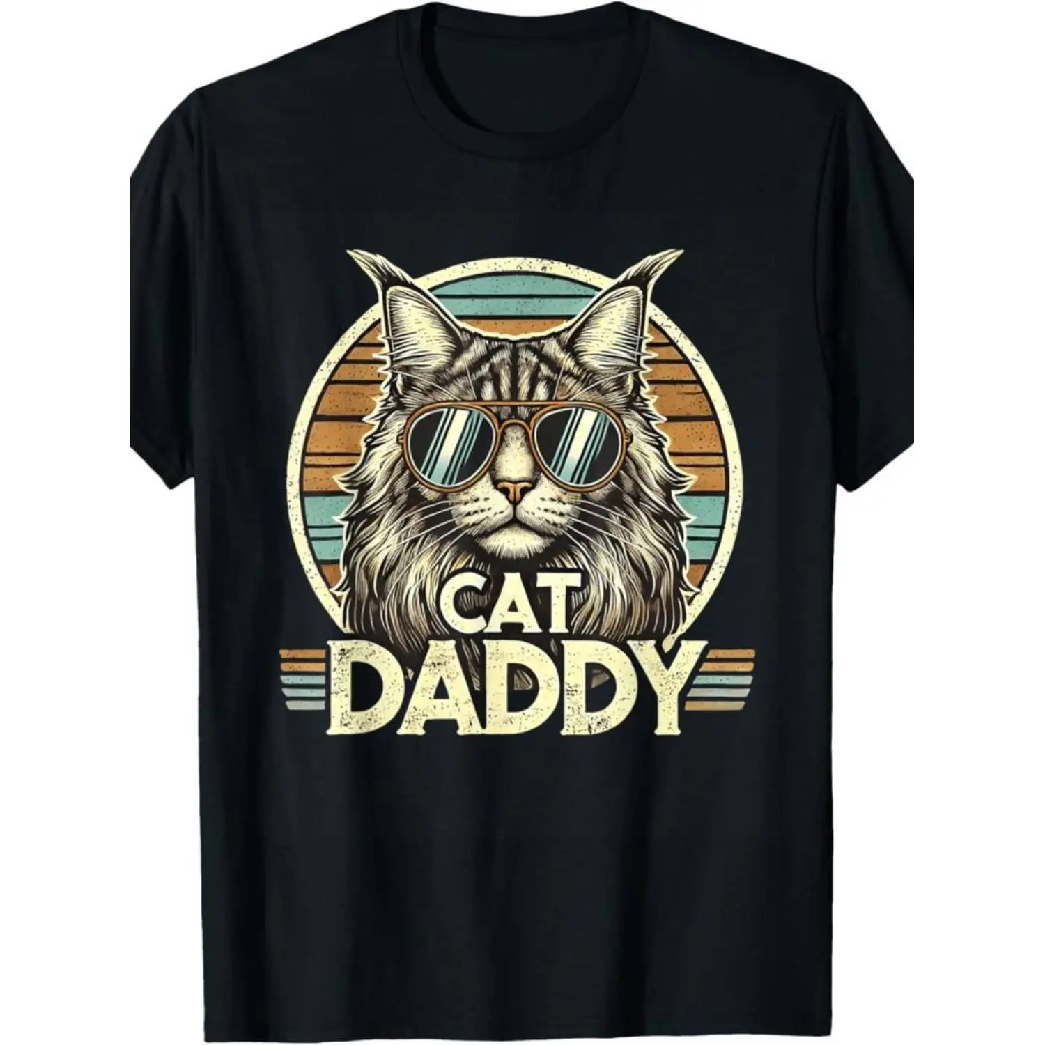 [100% Cotton] [100% Cotton] EWHCat Daddy Cool Maine Coon Cat Father'S Day Retro Cat Dad T-Shirt T-Shirt For Men And Women