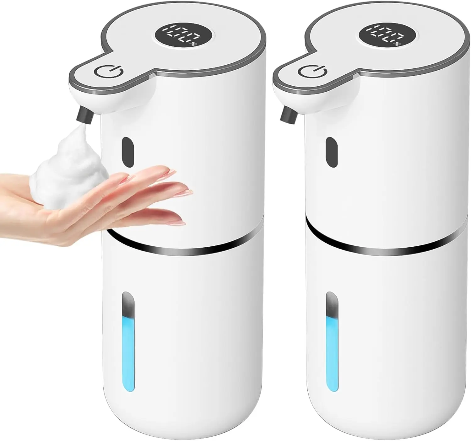 2-Pack Wall Mount Touchless Electric Soap Dispensers, USB Rechargeable for Bathroom, Hospital, Business, Home, Adjustable, Bathroom Accessories, Waterproof, Automatic, 5000‑Cycle Life