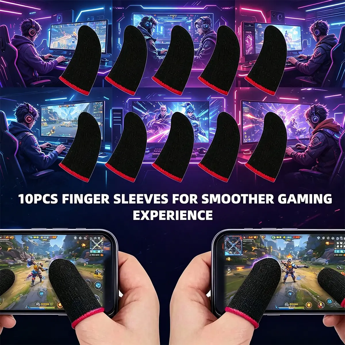 10pcs Carbon Fiber Gaming Finger Sleeves, Anti-Slip Sweatproof Breathable, for Phone, Switch, Game Controller, Practical Father's Day Gift, Game Console Accessories