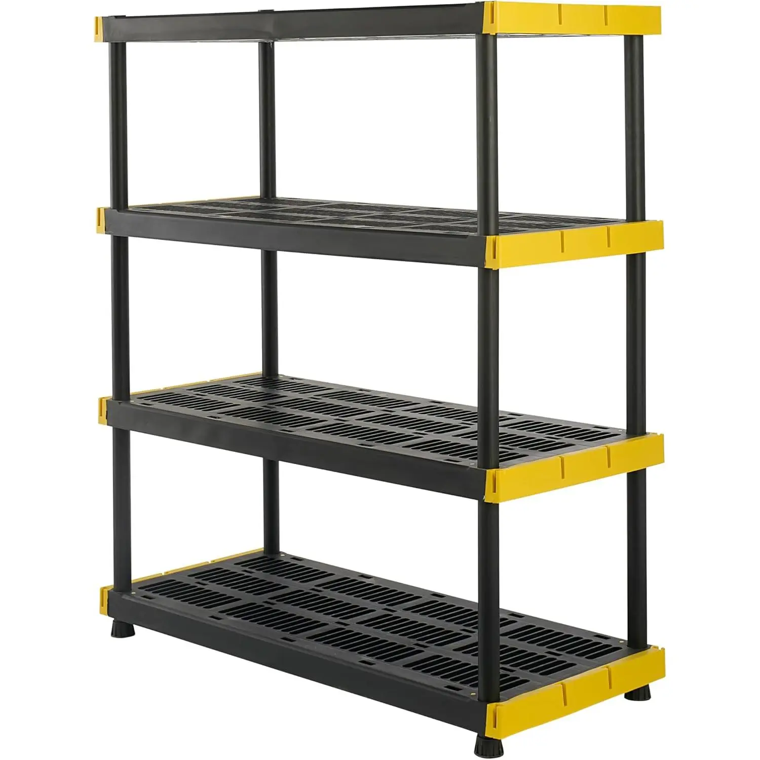 CX Black & Yellow®, 4-Tier Heavy Duty Plastic Storage Shelving Unit, 200lbs/shelf (55”H x 48”W x 20”D), for Indoor/Outdoor Organization, Modular Rack