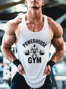 Powerhouse Gym Graphic Tank Top for Men - Slim Fit Workout Sleeveless Shirt, Breathable Muscle Tee for Bodybuilding, Streetwear Athleisure Vest for Gym, Casual & Light Outdoor Wear Fitness T-Shirt