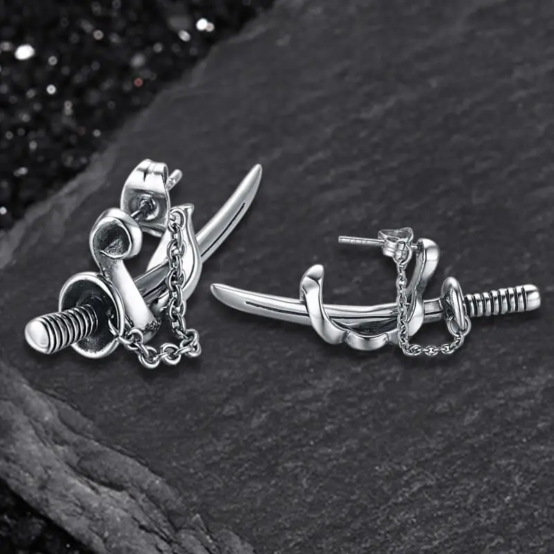 GTHIC Unisex Samurai Sword Shape Stainless Steel Ear Studs, Punk Style High Quality Fashionable Stud Earring Jewelry for Biker Daily Wear