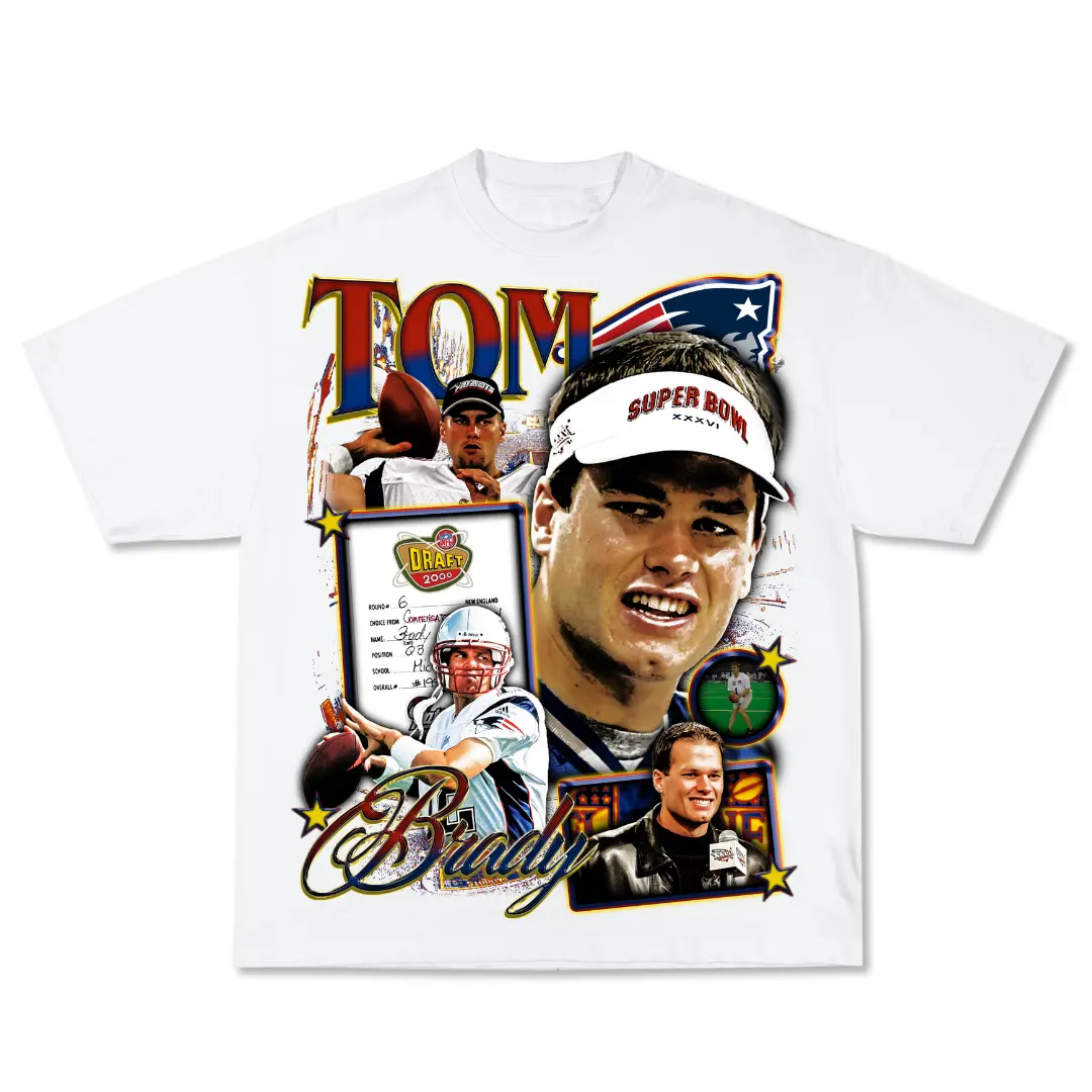 Tom Brady GOAT Graphic Tee, Y2K Rap Streetwear T-Shirt, Unisex Crew Neck, Vintage Hip-Hop Graphic, Sports Style, Casual Cotton Fit