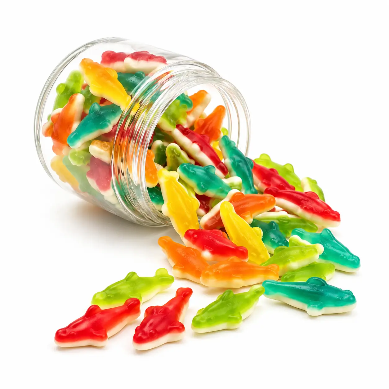 Dye-Free Gummy Sharks Snack, Assorted Fruit Sweets with Beef Gelatin, 1 Lb Bag - Strawberry, Lemon, Orange, Apple, Blue Raspberry Flavors, Sweet