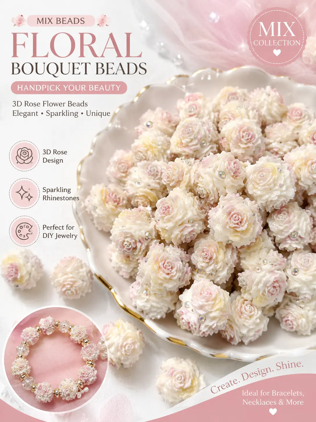 Diysoso Handmade flower beads mix