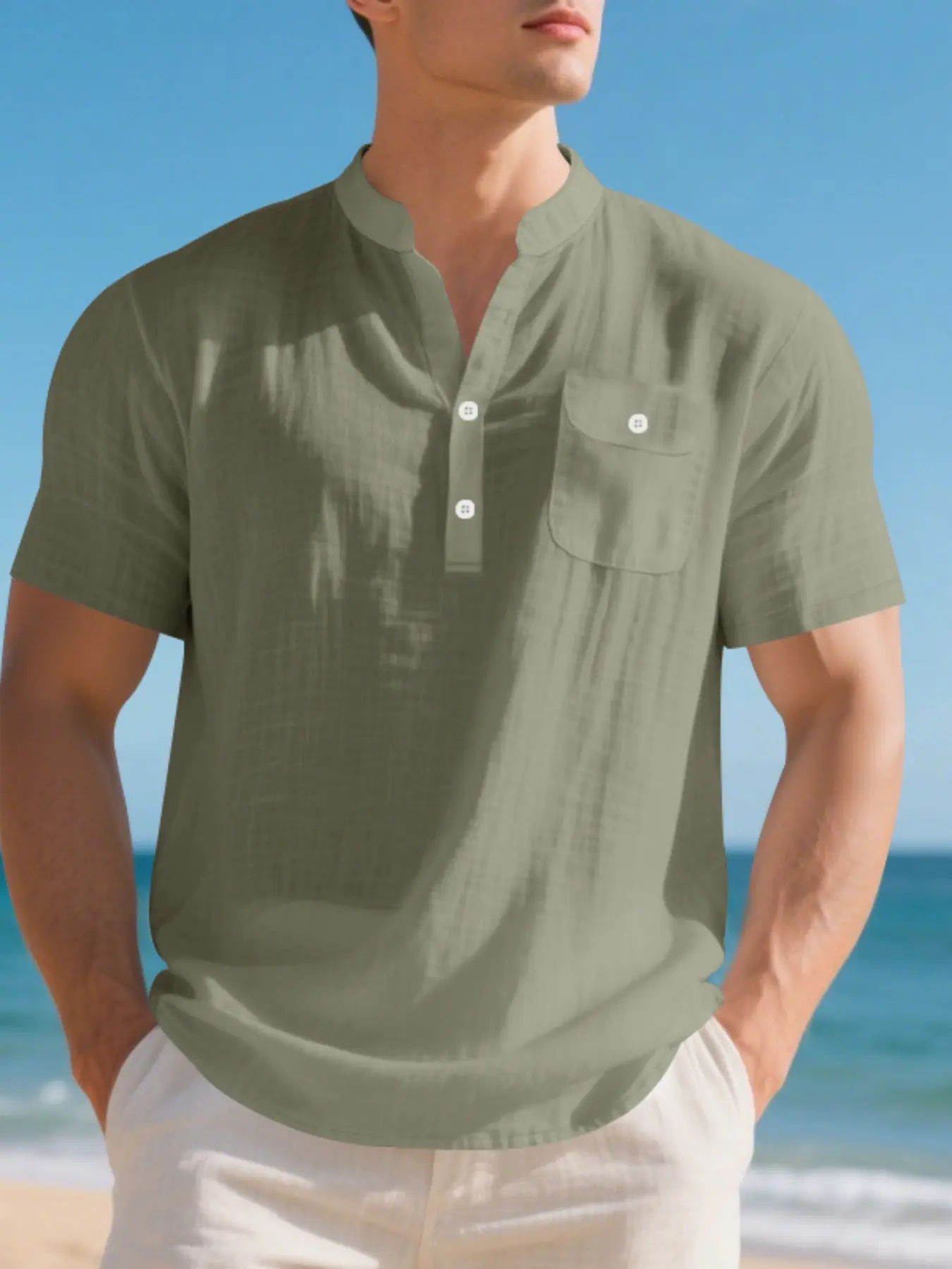 Men's Summer Breathable Linen T-Shirt, Loose Fit Casual Workwear, Short Sleeve Henley Shirt, Comfortable Daily Wear, American Style