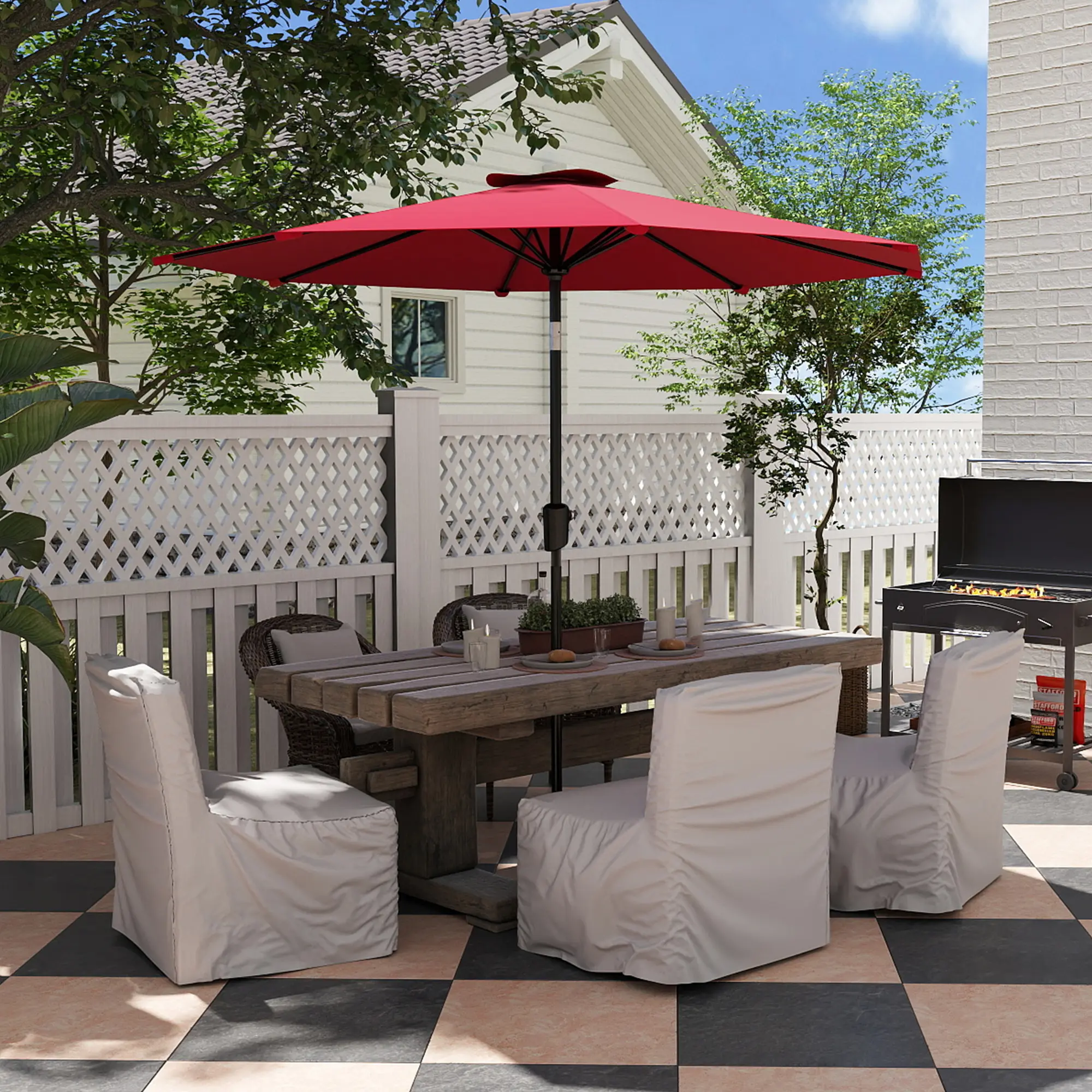 10 Ft Outdoor Patio Umbrella, Outdoor Table Umbrella with Push Button Tilt and Internal Crank, 8 Reinforced Steel Ribs, UV Protection-Waterproof Canopy for Garden, Deck, Backyard, Pool summergarden