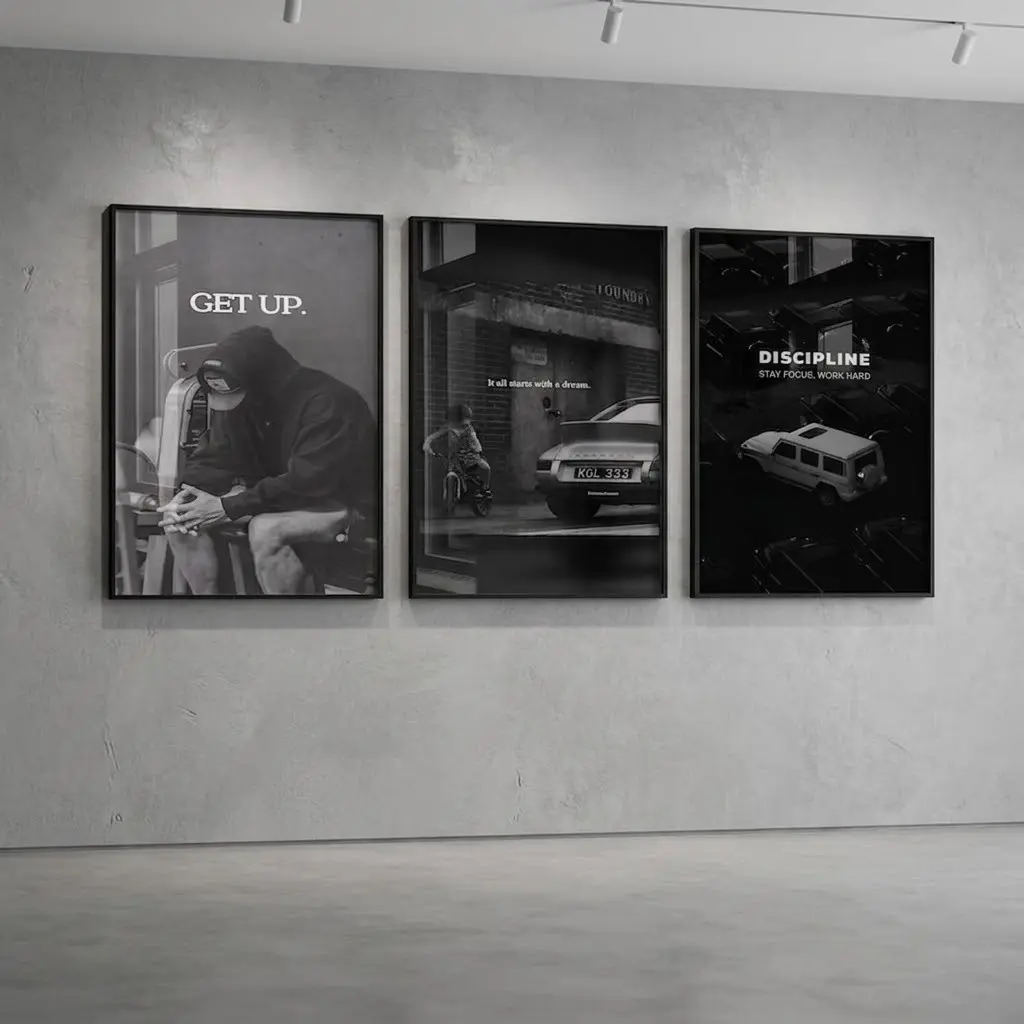 Motivational Wall Art Set of 3, Entrepreneur Success Prints, Car Poster, Discipline Office Decor, Get Up Quote, Digital Download