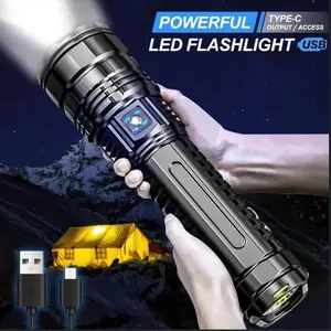 High Lumens Tactical LED Flashlight – 15000mAh Rechargeable Flashlight with Digital Display & Mobile Power Function | Super Bright Long Distance Light for Camping & Survival