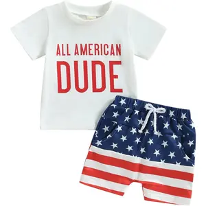 Infant Baby Boys Summer Color Block Clothes Sets Outfits Short T Shirt Elastic Striped Shorts Set Toddler Clothes