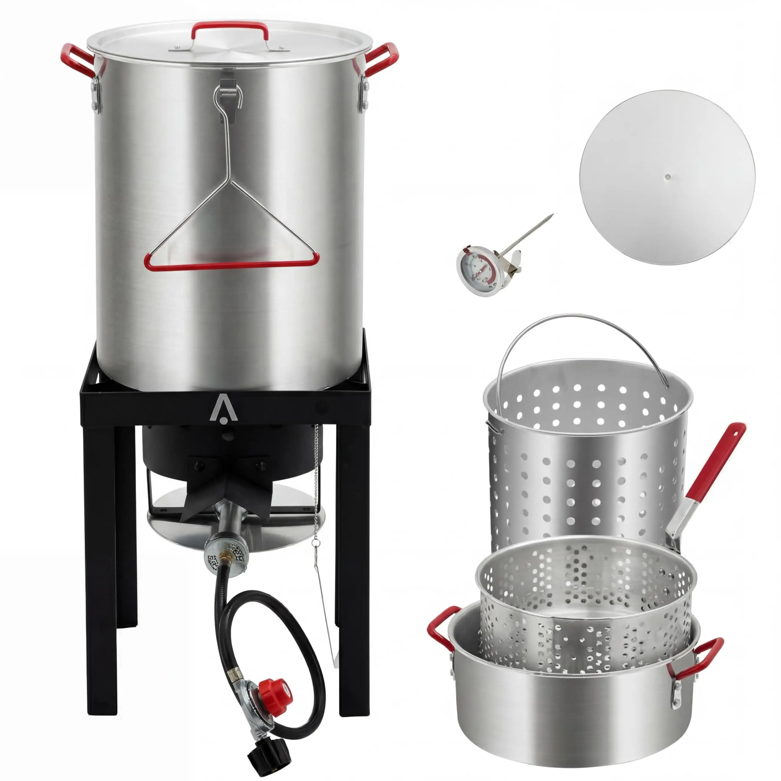 50,000 BTU Outdoor Propane Deep Fryer Combo Set, 30QT Turkey Fryer & 10QT Fish Fryer with Aluminum Pots, Igniter Stand, Baskets, Thermometer, Injector for Seafood Boil Crawfish Lobster-Black + original aluminum
