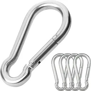 5 count 3.15in Large Carabiner Clip, Stainless Steel Carabiner Heavy Duty, Spring Snap Hook, Locking Climbing Caribiners Clips for Gym,  Hanging, Outdoor Camping, Hiking. 600 lbs