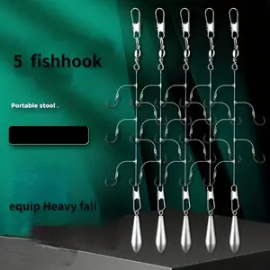 Ultra sharp hook set, T string design, 5 Fishing Hooks with ropes