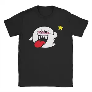 Mario Boo Graphic Print T-Shirt Casual Unisex Streetwear Top Soft Breathable Funny Printed Tee Short Sleeve Round Collar 100% Cotton