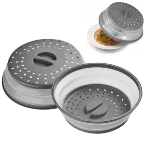 LMMAKE Upgrade Collapsible Microwave Lid 10.5 Inches Vented Folding Plate Cover Grey Silicone Handle BPA Free PP Material Multifunctional Kitchen Tool for Easy Heating and Produce Cleaning Hanging Utensils