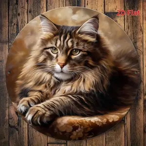 1pc 2D Plane - Vintage Maine Coon Cat Metal Tin Sign - Maine Coon Cat Face with Expressive Eyes, Rustic Farmhouse Decor, Vintage Plaque Decor, Durable Aluminum Wall Art, for Home, Office, Christmas Gift, Easy to Hang with Pre-Drilled Holes for Cat Lovers