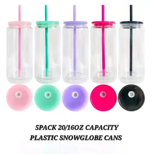 20/16oz Larger capacity 5 pack DYI snowglobe plastic can cups Crafting project snow globe drinkware Set Tumbler Washable Reusable Portable Mug Bottles